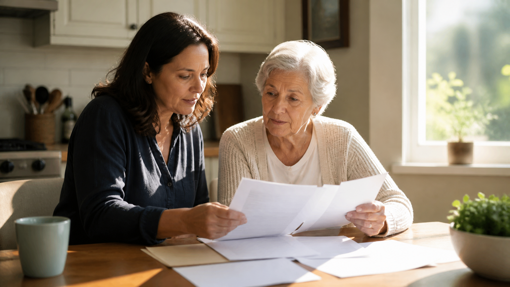 Family reviewing estate documents together